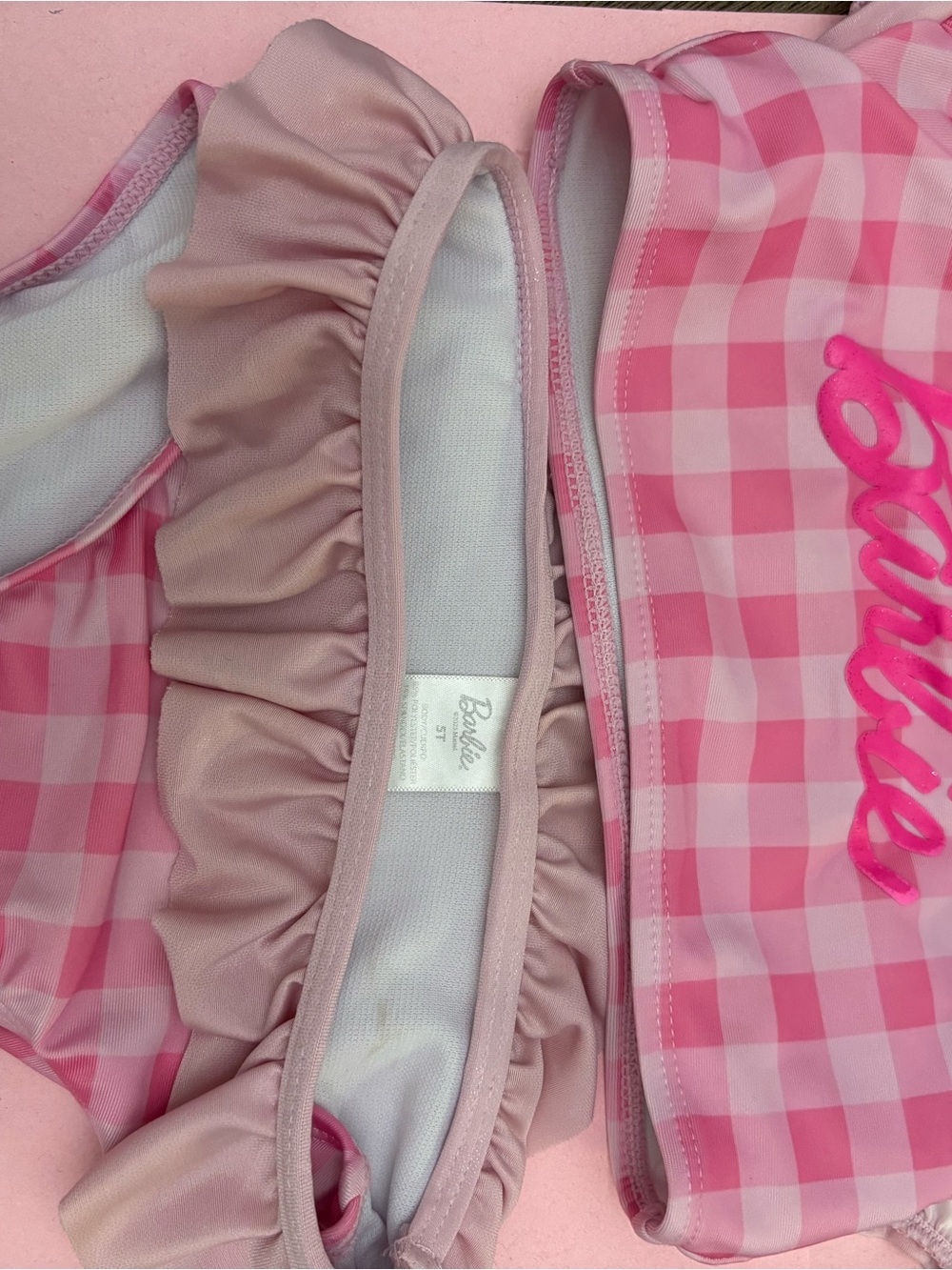Barbie Pink Gingham Bikini Set with Ruffle Trim